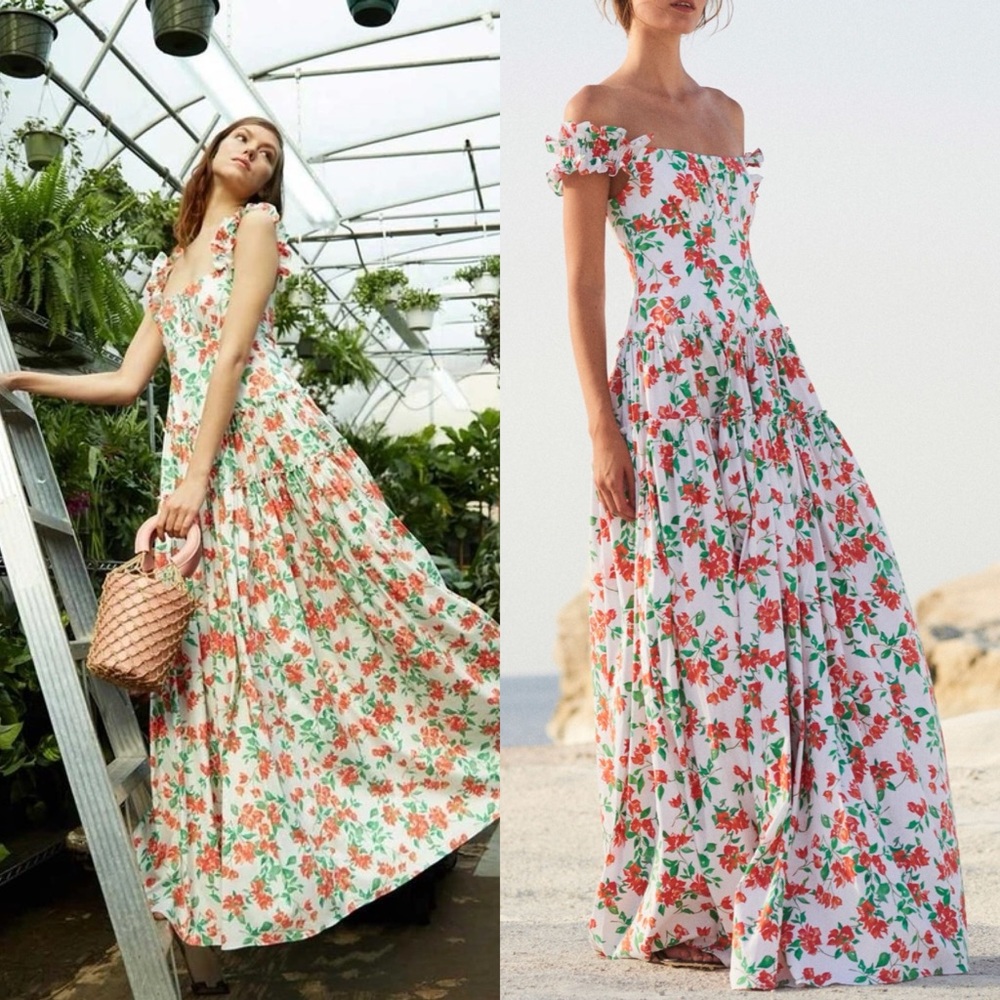 Caroline Constas White Maxi Dress with Coral Floral Print - Picture 2 of 9